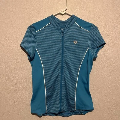Pearl Izumi For Women Select Short Sleeve Blue Striped Biking Full Zip Shirt - Image 1 of 4