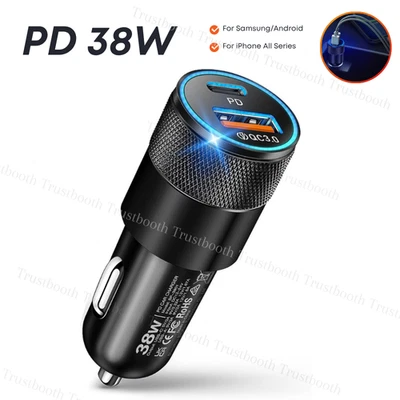 Plugue carregador rápido para telefone de carro 12V USB C 38W PD/QC USB A adaptador isqueiro - Imagem 1 de 4