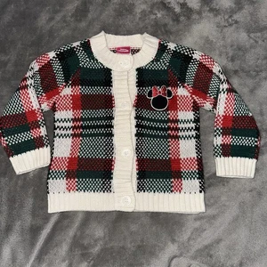 Disney Junior Jr. Minnie Mouse Christmas Plaid Cardigan Sweater Red Green Sz 18M - Picture 1 of 11