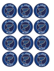 Juego de 12 St. Louis Blues, Papel Comestible, Cupcake Cookie Toppers ELIGE EL TAMAÑO - Imagen 1 de 5