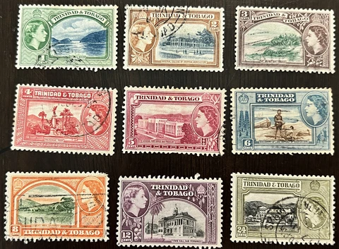 TRINIDAD & TOBAGO LOT OF 9 STAMPS SHORT SET 1C-24C QUEEN ELIZABETH II Cover