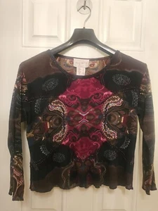 Rene Derhy Graphic Top Women Large 14/16 Multicolour Long Sleeve Y2K - Picture 1 of 7