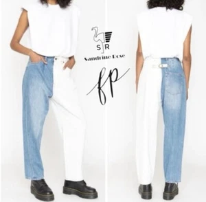 NWT Free People X Sandrine Rose Wide Leg Color Block Retro Jeans Milky Way - Picture 1 of 16