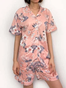 Women's Cozy Sleepwear Cute Short Pink Floral Print Pajama Set Lounge Wear PJs - Picture 1 of 1