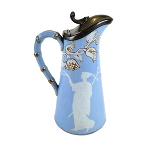 Antique T & R Boote Pitcher Lid Patent Mosaic Blue Neoclassical Figure Floral - Picture 1 of 15