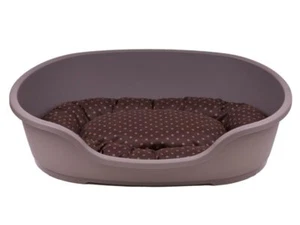 Hundebett Hundekorb taupe + Kissen Tupfen braun - Bild 1 von 8