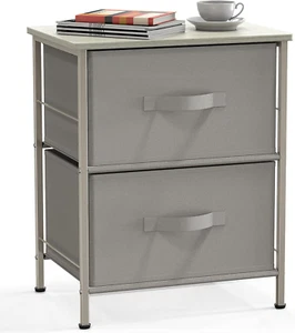 Night Stands Dresser for Bedroom 2-Tier Organizer Drawer Storage Tower, Grey - Picture 1 of 9