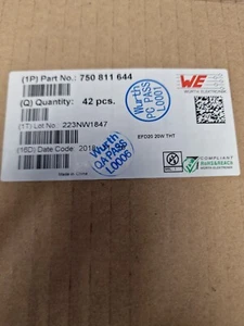 Wurth Elektronik Power Transformers MID-OLEFD EFD20 TH .8uH 1.4A 24V. Lot of 42 - Imagen 1 de 2