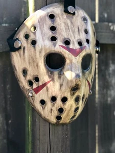 Jason Voorhees schmutzige maßgeschneiderte handbemalte Maske aus Holz - hochwertige Kunst - Bild 1 von 9