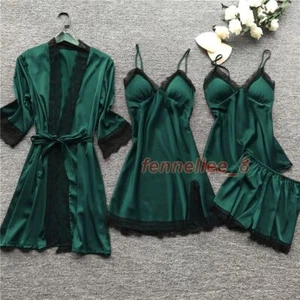 New Women Nightdress Lace Dress Robe Pajamas Set Satin Underwear for Women Full - Picture 1 of 34