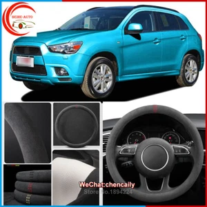 For Mitsubishi ASX Black Suede Alcantara Car Steering Wheel Cover All Seasons - Picture 1 of 10
