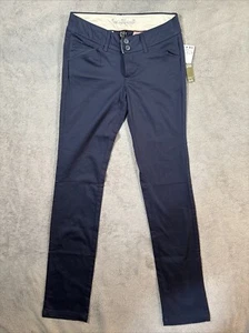 Mango MNG Pants Women’s 1 Navy Blue Slim Straight Leg Low Rise Business Casual - Picture 1 of 12