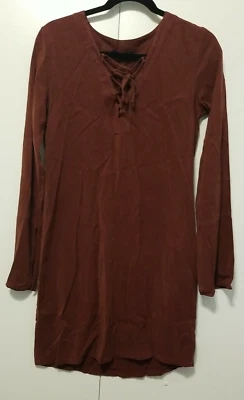 Maven West Bodycon Dress Size XS Maroon V-Neck Long Sleeve Knee Length Pullover - Image 1 of 4
