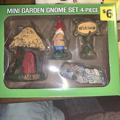 Mini Garden Gnome Set 4-piece True Living Sign Path Garden House Sign ~New - Image 1 of 3