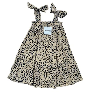 Reverse Womens Medium Tan Navy Cheetah Print Polyester Tent Tie Tank Flowy Dress - Picture 1 of 19