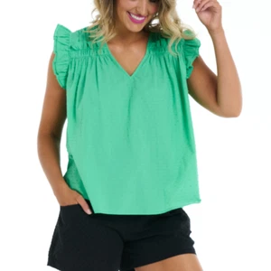 TOP BETTY BASICS ARLIA APIO VERDE ALGODÓN DE GRAN TAMAÑO TALLA 8-22 - Imagen 1 de 5