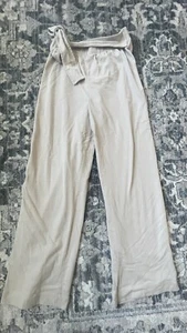 Pantalones de algodón para mujer Zara crema pierna ancha lazo cintura talla M - Imagen 1 de 4