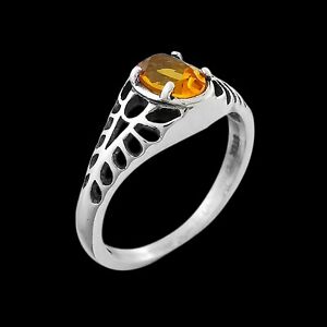 925 Sterling Silver Diamond Cut Oval Citrine Ring, Abstract Butterfly Design,...