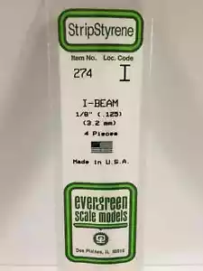 125" (3.2MM) Opaque White Polystyre I-BEAM EVG274 Evergreen Scale Models - Picture 1 of 2