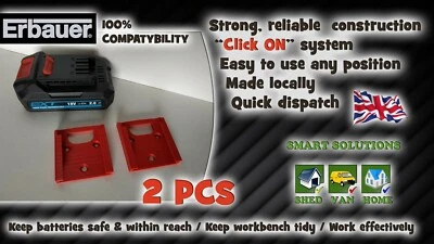 2X Erbauer EXT 18V Battery Mount Rack Holder 4 fitting Walls VAN Strong UK stock