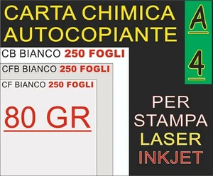 250 FOGLI CARTA CHIMICA 80GR 3 COPIE RICEVUTE X STAMPANTI LASER INKJET A4 BIANCA - Foto 1 di 1