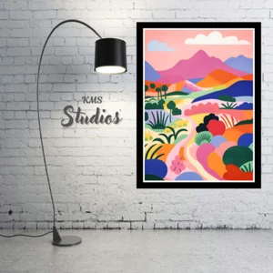 Mehrfarbige Landschaft gerahmtes Wandbild Poster Leinwanddruck Bild Wohndeko - Bild 1 von 8