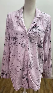 Victorias Secret Magical Dreamer Pink Flannel Pajama Top Large Unicorn Moon Star - Picture 1 of 9