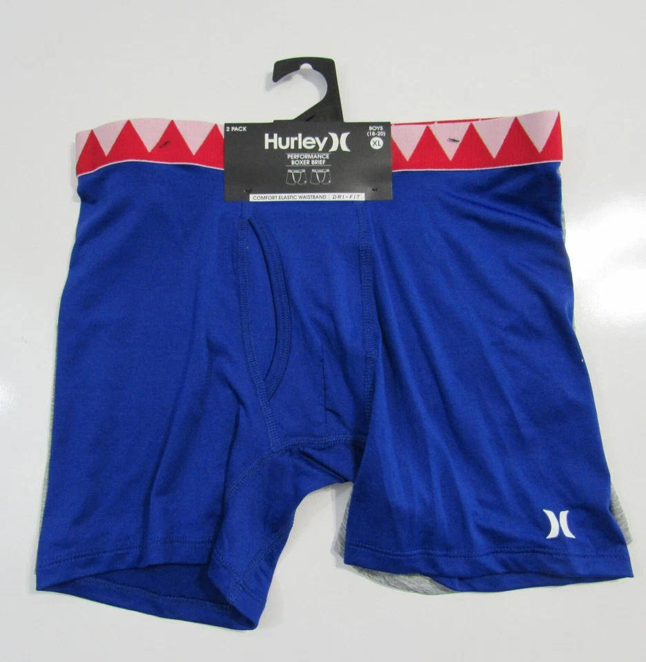 Hurley Boys Large 14-16 Boxer Briefs Dri-Fit Royal Blue Gray Set of 2