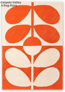 Orange Leaf Hand Tufted Wool Handmade Area Rug Carpet for Home, Living, Any Room - Picture 1 of 6