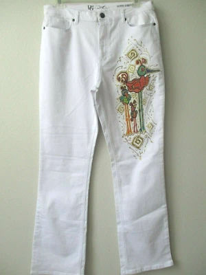 Embellished Stretchy Jeans Diane Gilman White Bird Design Bootcut Size 16T NWT - Image 1 of 4