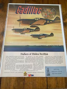 Vintage 1944 Cadillac Stalkers Of Hidden Devilfish Fighter Plane WW II ad - Picture 1 of 1
