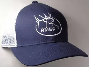 Cappello Berretto Licenza RMEF Rocky Mountain Alk Foundation Blu Navy Maglia Caccia OC - Foto 1 di 2