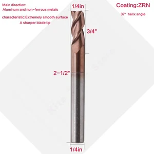 Für Aluminium 1/4" Schaft x3/4" x 2-1/2" 37° Helix 3 Flöte Hartmetall Schaftfräser - ZRN - Bild 1 von 3