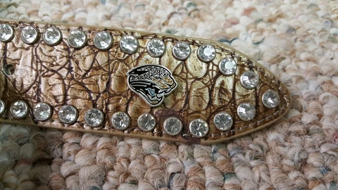 Jacksonville Jaguars Beige Womens Leather Belt Rhinestone Glitz Bling M L XL XXL Cover