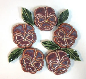PANSY Mosaic Tiles, Handmade Ceramic Craft Tiles Wine Red Tones 10 pcs - Picture 1 of 5