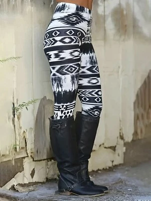 Sz Sm Western Chicago Sleek High Waisted Skinny Stretch Retro Aztec Leggings - Image 1 of 4