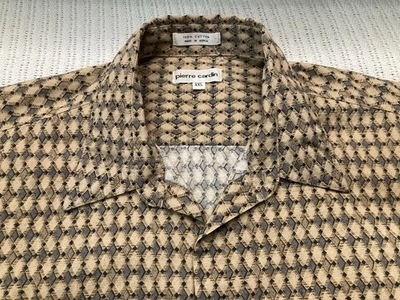 Pierre Cardin must see XXL Men's Geometric Pattern Beige ButtonUp Shirt SS - Image 1 of 4