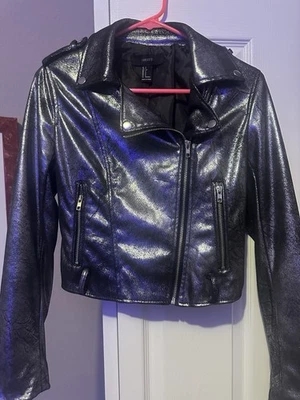 Forever 21 Jacket Size Small Silver Metallic Faux Leather Moto Biker Jacket - Image 1 of 4