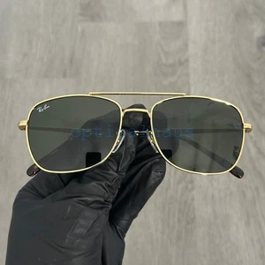 ¡NUEVO EN CAJA! Ray-Ban RB 3755 001/31 Arista dorado/verde 59-19-145 3N aviator con estuche - Imagen 1 de 6