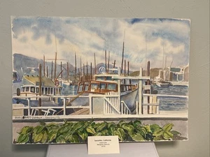 Margaret Dietrich Watercolor Painting Sausalito California Boat Ship Dock Signed - Picture 1 of 7