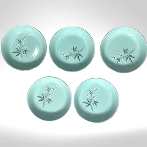WS George GEO54 Pasta / Rim Soup Bowls – Set of 5 – Aqua Floral Atomic 1950s - Picture 1 of 14