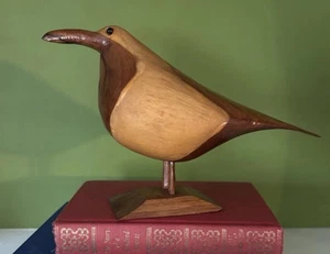 Hand Carved Primitive Wood Two-tone Sandpiper Snipe Shore Bird Sculpture - Picture 1 of 14