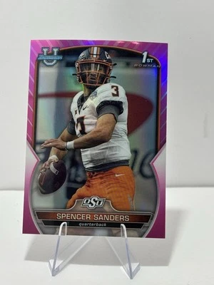 2022 Bowman University Chrome Spencer Sanders 1st RC Rookie Pink #81 OSU COWBOYS - Image 1 of 2