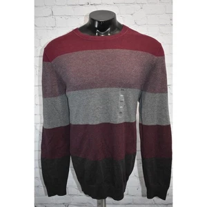 Tasso Elba Sweater Pullover Mens Size 2XL XXL Maroon Gray Block Striped NEW - Picture 1 of 5