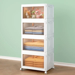 4 Ebenen Stapelbare Aufbewahrungsboxen mit Deckel auf Rollen Faltbar Schrank Organizer Boxen - Bild 1 von 12