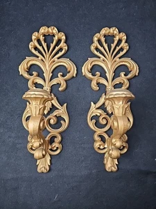 Pair Of Vintage Burwood 4425-2 Ornate Wall Candle Sconces Fancy Like Gold  - Picture 1 of 8