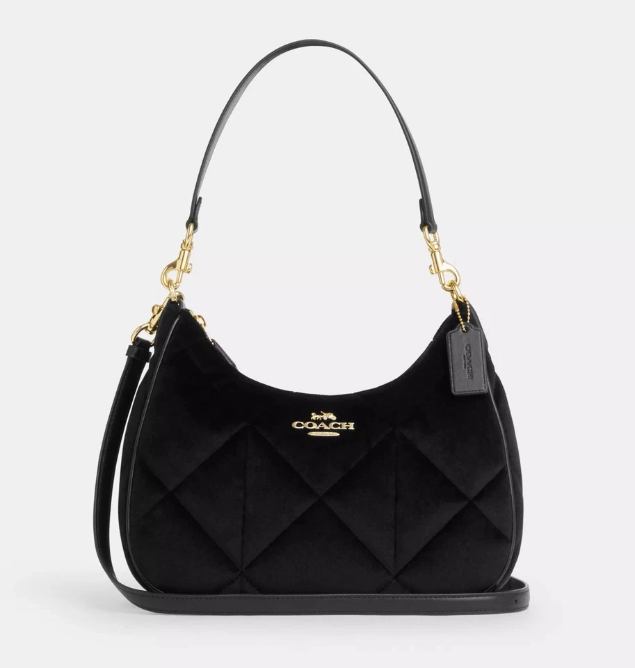 ️Coach Teri Hobo Bag With Quilting Gold/Black CO956 