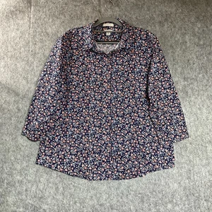 LL Bean Top Shirt Womens Extra Large XL Blue Floral Button Up Cottage Prairie - Picture 1 of 10