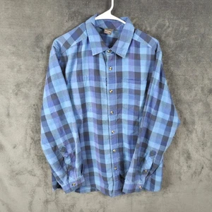 ExOfficio Flannel Shirt Mens L Blue Black Plaid Button Front Long Sleeve - Picture 1 of 11