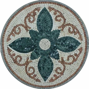 Round Medallion Green Dark Lotus Restaurant Table Top Marble Mosaic - Picture 1 of 1